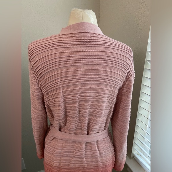 Chico’s 2 Sz L Ambre Coral Pink Ribbed Open Front Long Line Sweater Cardigan - Picture 9 of 10